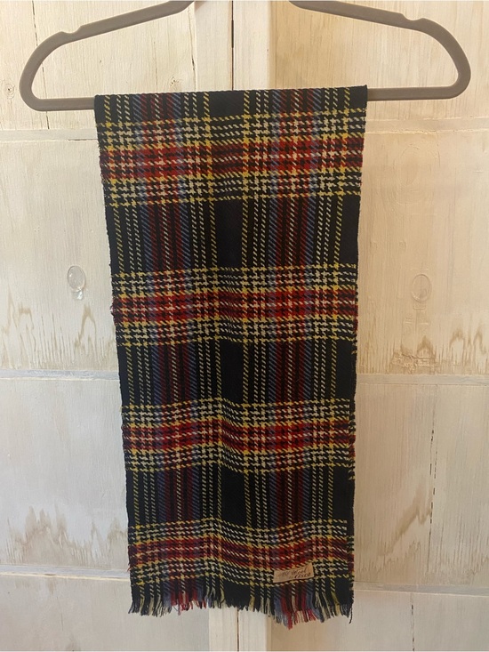 Cisco Accessories - Vintage Cisco Black Plaid Wool Women's Scarf with Red Yellow